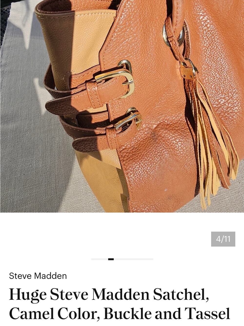 Steve Madden Tan and Cream Leather Satchel - Picture 10 of 10